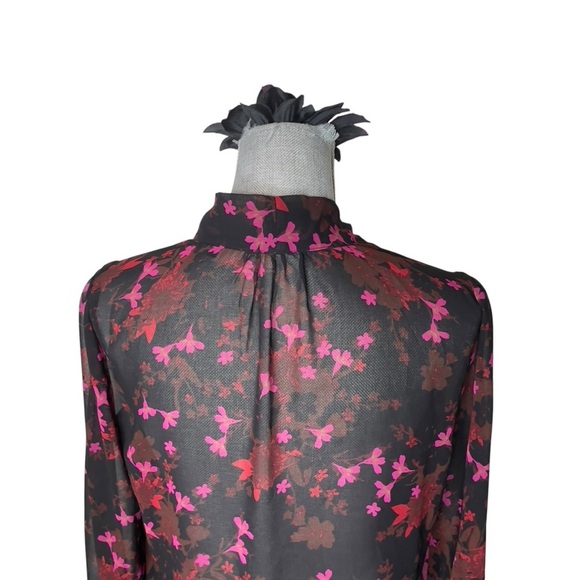 CAbi Style #3860 Candlelight Floral Sheer Long Sleeve Elastic Cuff Blouse Sz XS - Picture 6 of 12